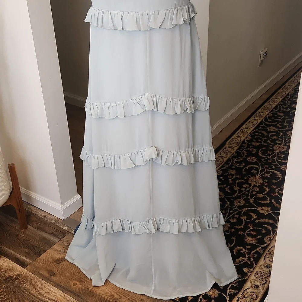 Revelry Amelia Formal Chiffon Bridesmaid Dress Tiered Ruffles Sage Size 14 - Picture 5 of 16